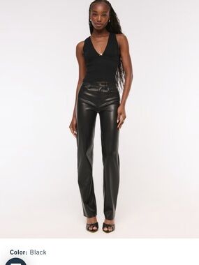 Abercrombie & Fitch Black Faux Leather Straight-Leg Pants